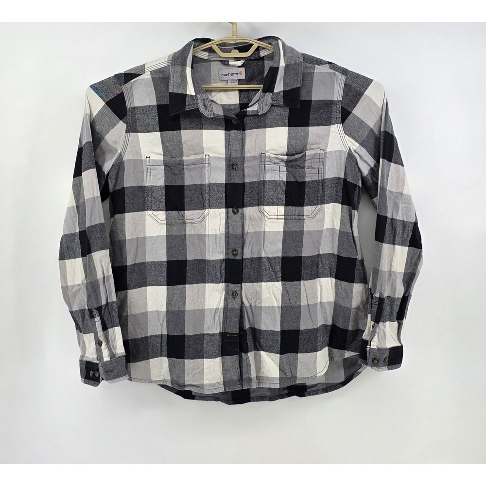 Carhartt Women Size XL 16 18 Black White Buffalo Plaid Flannel Button Down Shirt